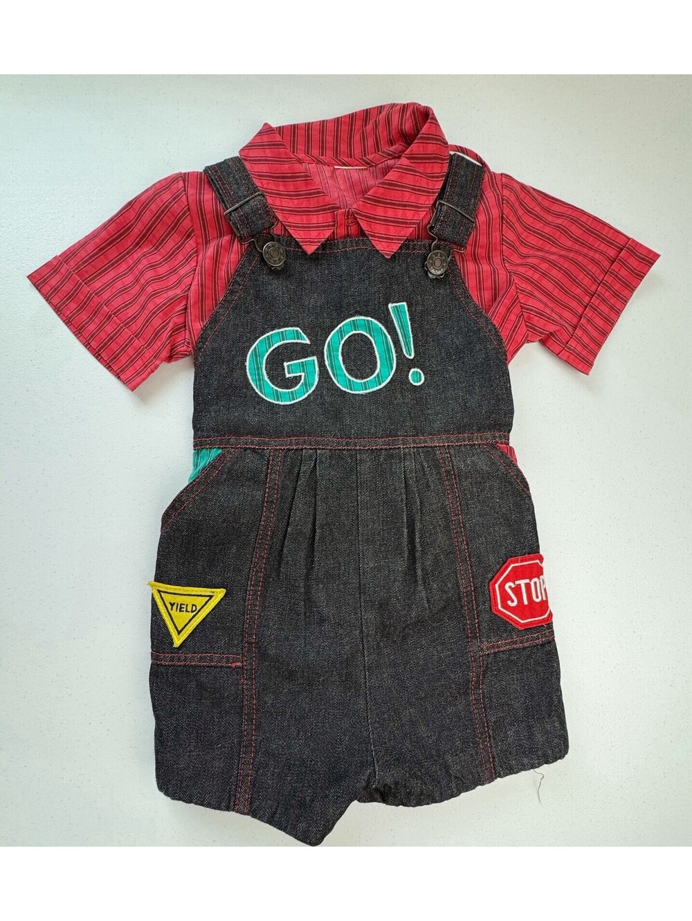 Vintage Road Sign Shortalls 2 Piece Set Size 2T?